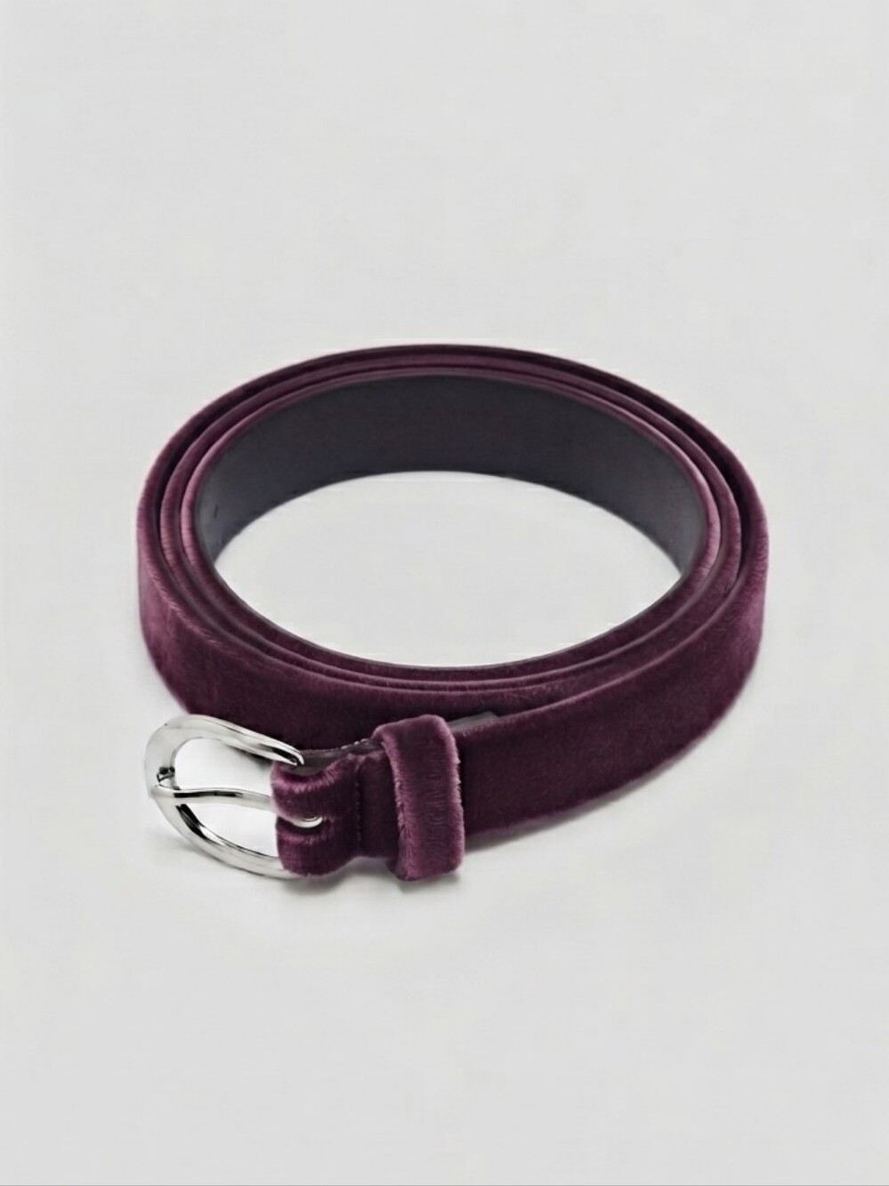 Dusty Plum Purple Velvet Belt Silver Oval Buckle Plush Size Extra Large XL